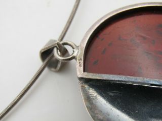 Vintage Sterling Silver Brutalist Amber Pendant Choker Necklace 8