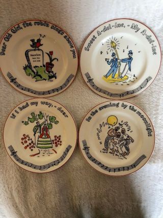 4 Rare Fondeville Songs Plates From1920’s Vintage English China Antique Dessert