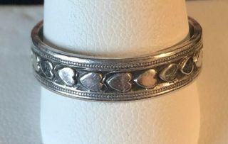 Vintage Sterling Silver Etched Hearts Band Ring Sz 11