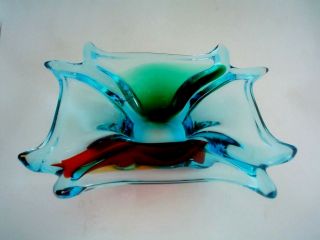 Vintage Murano Art Glass Dish Blue Green And Red