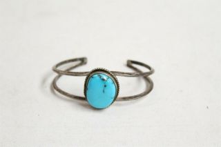 Vintage Navajo Native American Large Turquoise Stone Cuff Bracelet Rope Edge