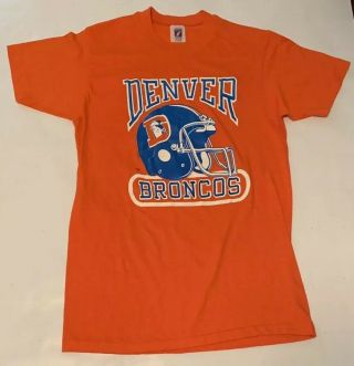 Nfl Vintage Denver Broncos Football Logo 7 Orange Graphic T - Shirt - Medium