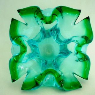 Vintage Green And Blue Murano Art Glass Dish 6 " X6 "