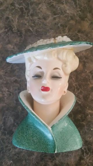 Vintage Lady Head Vase.  Napco C3815 1959.  1950s Attire Teal Outfit Gold Sparkles