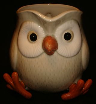 Vintage 1978 Fitz & Floyd Ff Japan White Grey Brown Spotted Owl Milk Pitcher Jug