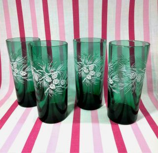 Vintage Green Glass • Pine Cone Graphic Hi - Ball Glass Tumblers