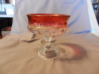 Vintage Red & Clear Glass Footed Candy Dish,  Shrimp Cocktail Intricate Design