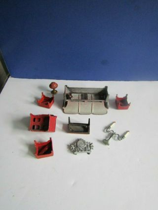 Vtg Tootsie Toy Doll House Furniture Red Living Room Furniture Lamps 3