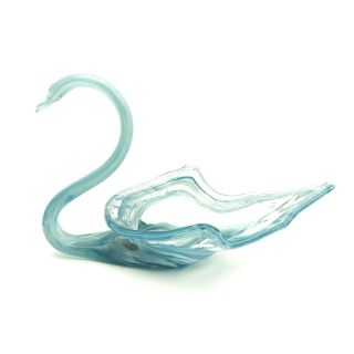 Vintage Murano Art Glass Swan Bowl Centerpiece Pale Ice Blue Swirl