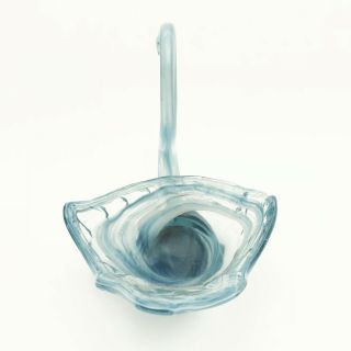 Vintage Murano Art Glass Swan Bowl Centerpiece Pale Ice Blue Swirl 5