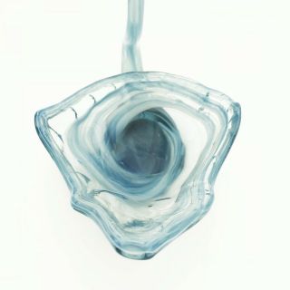 Vintage Murano Art Glass Swan Bowl Centerpiece Pale Ice Blue Swirl 6
