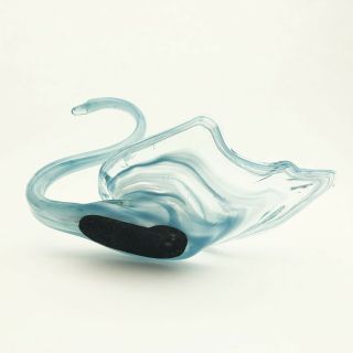 Vintage Murano Art Glass Swan Bowl Centerpiece Pale Ice Blue Swirl 7