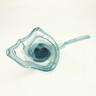 Vintage Murano Art Glass Swan Bowl Centerpiece Pale Ice Blue Swirl 8