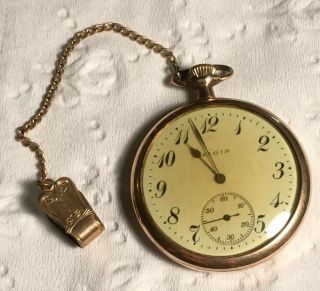 Vintage Antique Elgin 43mm Open Face Gold Filled Pocket Watch Screw Back Runs