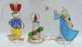 Set Of 3 Vintage Dept 56 Stained Glass Soldier Angel Christmas Ornaments 5078