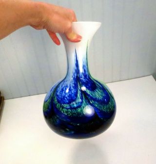 Vintage Mid Century Mod Murano Italian Blue Green Swirl Glass Carlo Moretti Vase