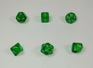 Vintage Set Of 6 Dungeon & Dragons Dice Dnd Green Chessex