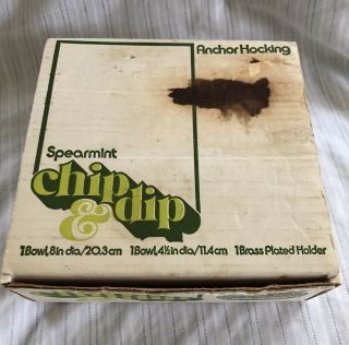 Vintage Anchor Hocking 3 Piece Spearmint Chip & Dip Set - Box