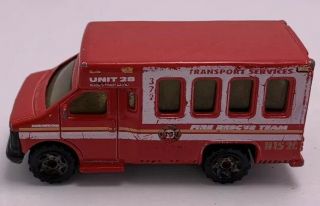 Vintage Hot Wheels Die - Cast,  Chevy,  Fire Rescue Team Transport Bus,  1998 - Red