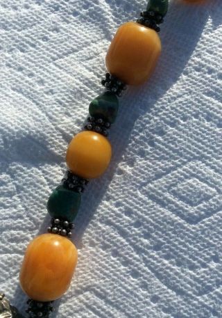 VINTAGE STERLING SILVER BAKELITE BUTTERSCOTCH AMBER TURQUOISE BEAD NECKLACE 25” 3