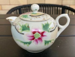 Vintage Small Porcelain Individual Teapot Hand Painted Flowers Japan