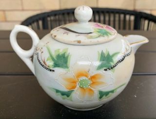 Vintage Small Porcelain Individual Teapot Hand Painted Flowers Japan 2