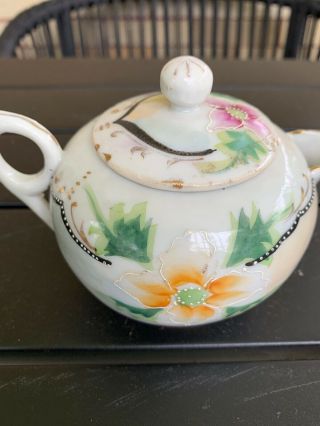 Vintage Small Porcelain Individual Teapot Hand Painted Flowers Japan 3