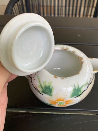 Vintage Small Porcelain Individual Teapot Hand Painted Flowers Japan 4