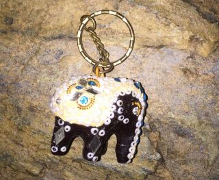 Elephant Key Ring - Stone/bead Encrusted - Vintage Collectible - From India