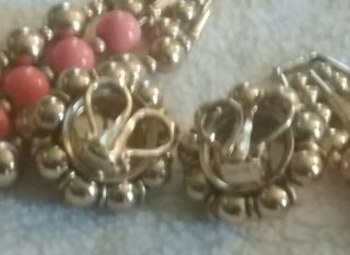 Vtg NAPIER Coral/ Gold Tone RARE 3 strand necklace/ choker & Clip Earrings Set 2