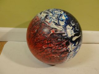 Vintage Amf.  Strikeline " Fireball " Bowling Ball - Red,  White And Blue Swirl 12lb