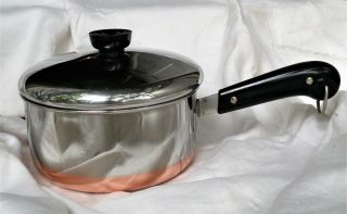 Vintage 2 Qt Revere Ware Copper Clad Sauce Pan Pot With Lid Lays Flat