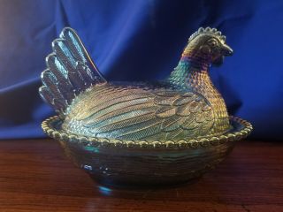 Vintage Indiana Carnival Glass Hen Nest Covered Dish