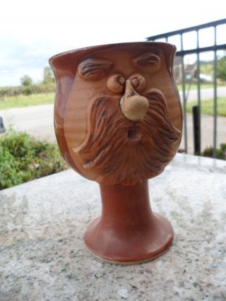 Vintage Goblet Brown Mustache Figural Pottery Giftcraft Japan Hand Crafted Man