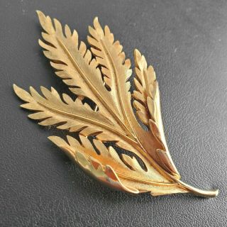 Signed Crown Trifari Vintage 3 " Gold Tone Leaf Flower Brooch Pin Nature S109