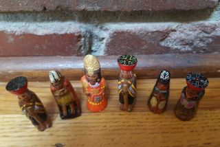 6 VINTAGE AZTEC MAYAN INCA ? CLAY MINIATURE FOLK ART PAINTED FIGURINES - EUC 6
