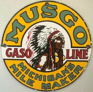 12 " Vintage Musgo Gasoline Porcelain Enamel Sign Gas Oil Ref Xxx
