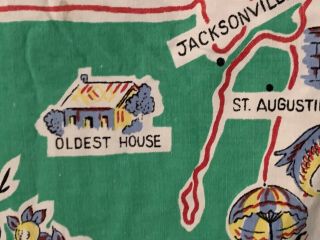 Vintage Souvenir Florida Map Tablecloth 50 ' s Colorful Famous Places 44 x 52 7