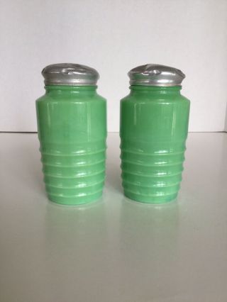 Vintage Jeannette Glass Jadeite Salt & Pepper Shakers