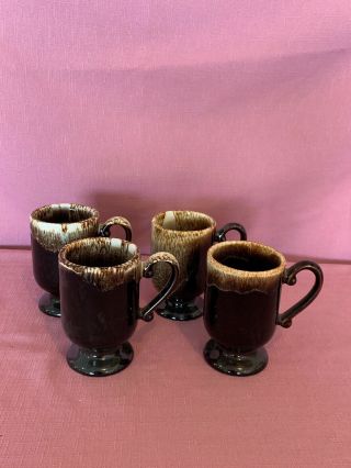 Pfaltzgraff Brown Drip Pedestal Footed Mugs Usa Vintage Set Of 2.  5b