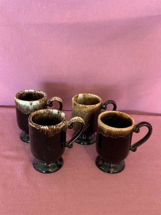 Pfaltzgraff Brown Drip Pedestal Footed Mugs USA Vintage Set of 2.  5b 2