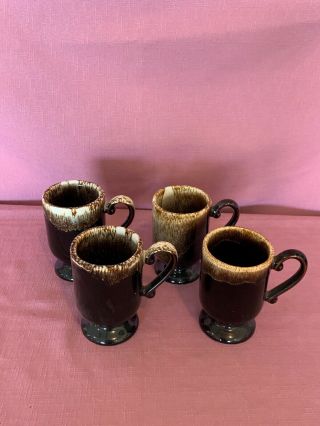 Pfaltzgraff Brown Drip Pedestal Footed Mugs USA Vintage Set of 2.  5b 3