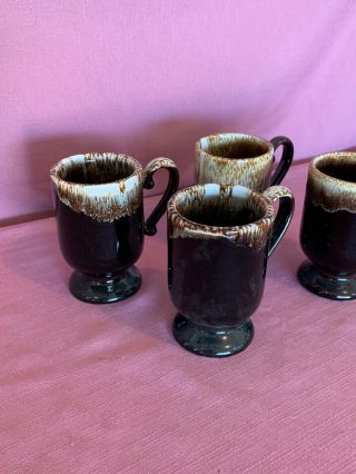 Pfaltzgraff Brown Drip Pedestal Footed Mugs USA Vintage Set of 2.  5b 4
