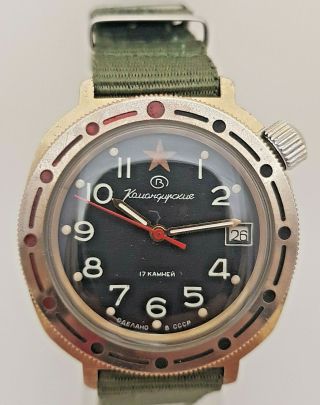 Rare Old Vintage Vostok Komandirskie Ussr Russian made watch Black 6