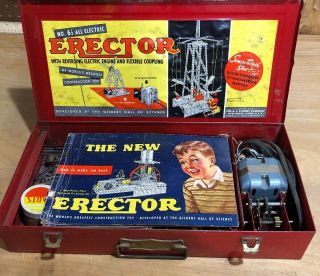 Vintage Gilbert Erector Toy Building Set No.  6 - 1/2 All Electric W/metal Box/inst