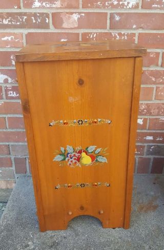 Vintage Wood Kitchen Trash Can Fruit Flower Design Covered Lid 24.  5 "