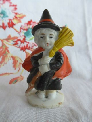 Vintage Halloween Witch Ceramic Figurine Figure Japan Decoration 3 - 1/4 Bisque