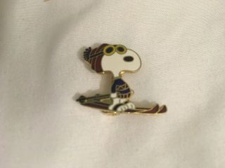 Vintage Peanuts Snoopy Skiing Pin For Hat Or Lapel,  Snoopy With Ski Googles
