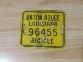 Baton Rouge Louisiana Bicycle License Plate Bike Tag Yellow & Black Vintage