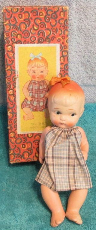 Antique All Bisque 8 " Japan Doll Hair Bow Loop In Head
